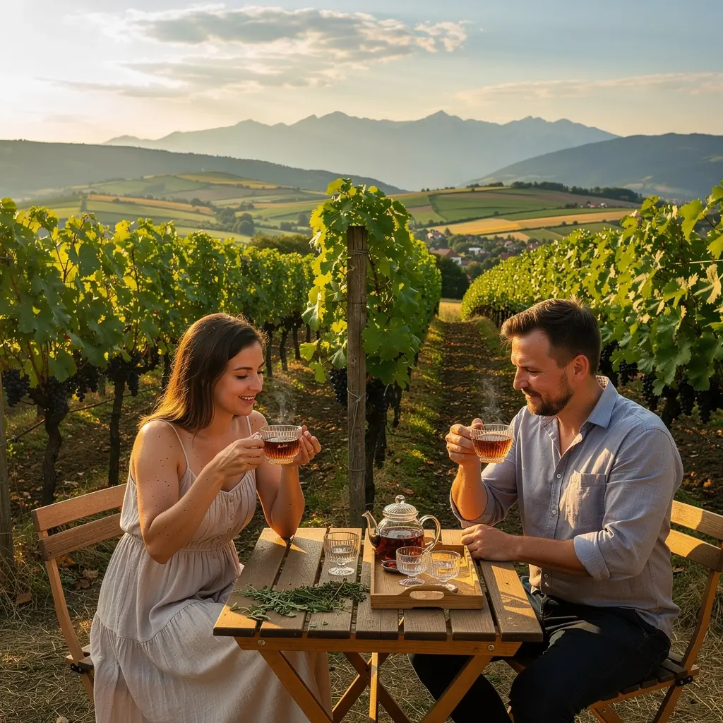 Šálka čaju s citrónom a čerstvou mätou na slnečnej terase.